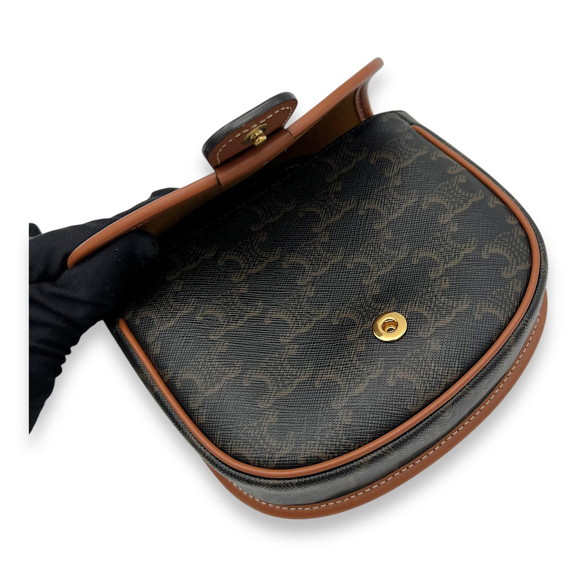 Celine Besace Crossbody Bag Mini Brown in Coated Canvas, Gold hardware_7