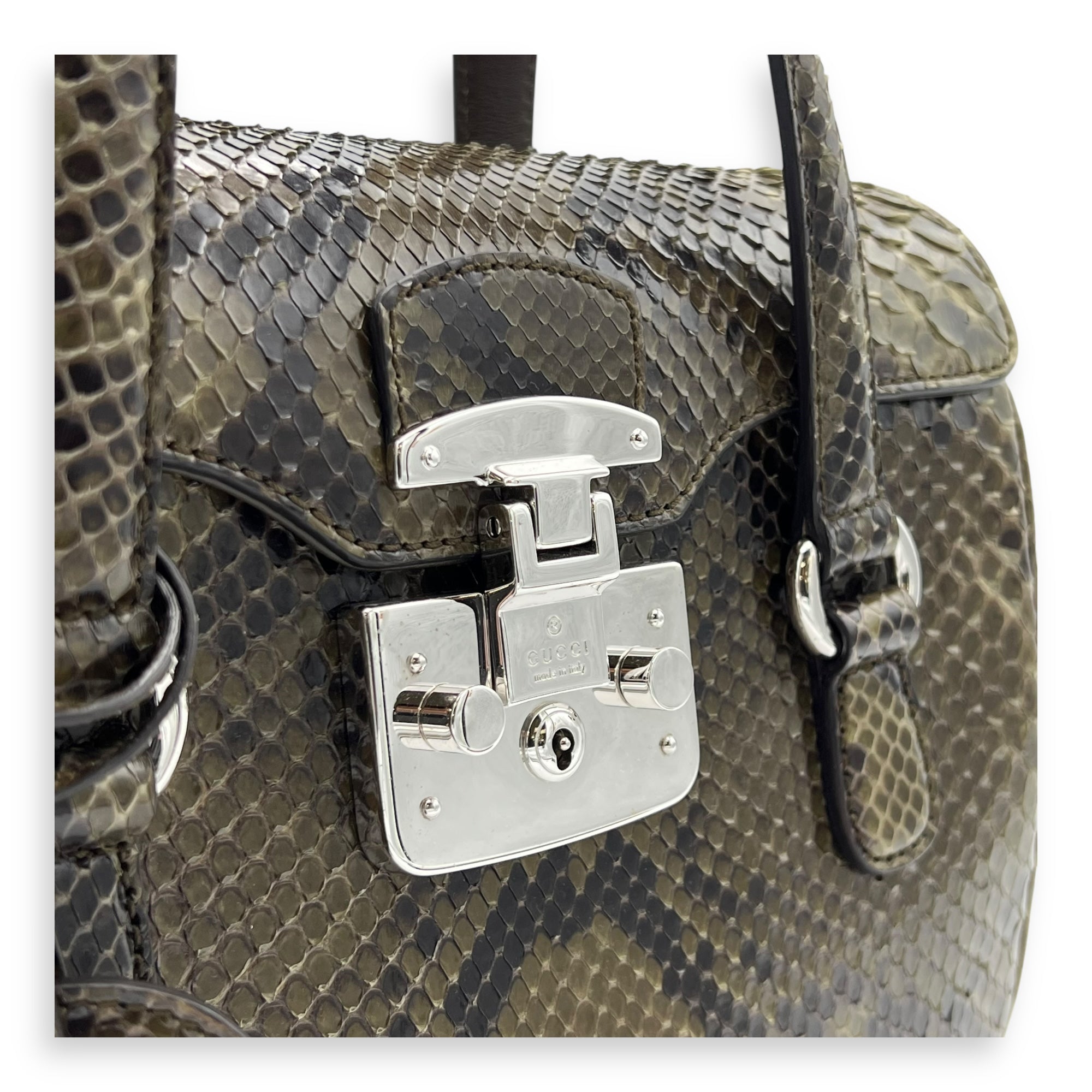 Gucci Flap Top Handle Bag Green in Python Leather, Silver hardware_7