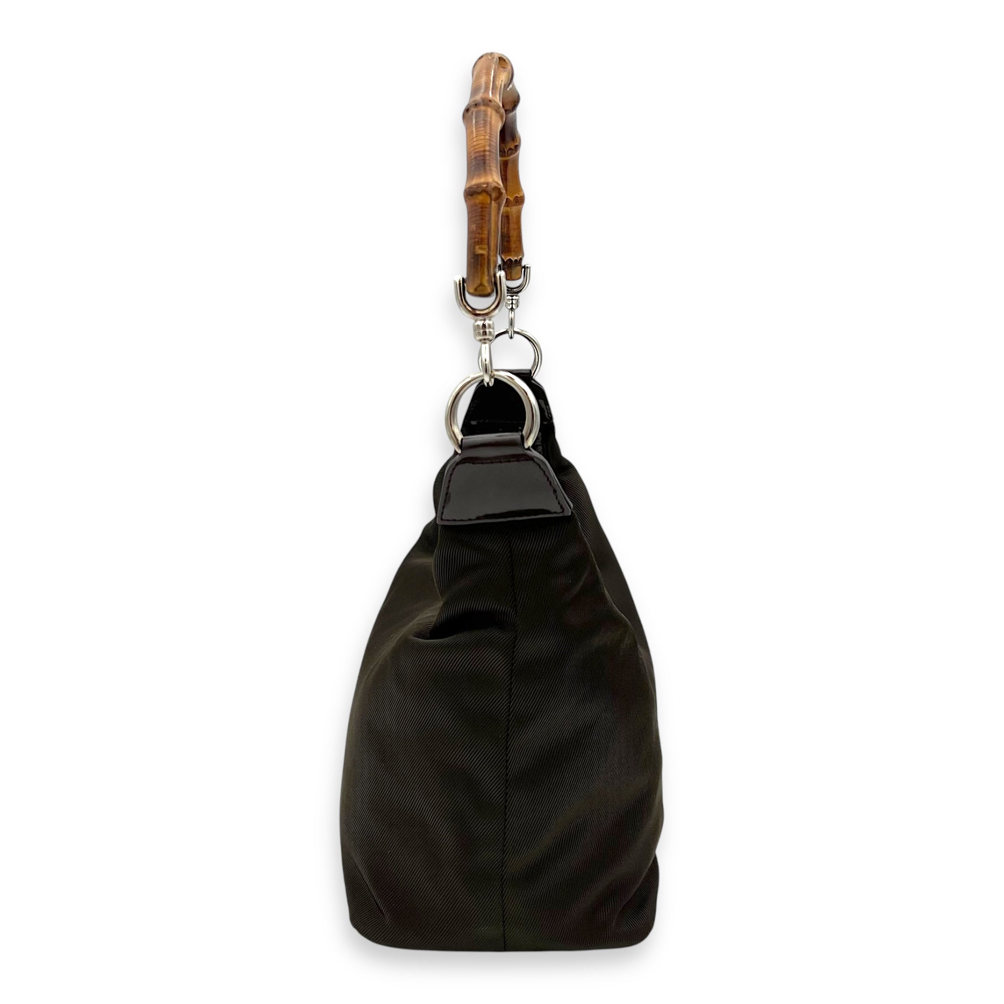 Gucci Bamboo Shoulder Bag Brown in Canvas, Silver hardware_3