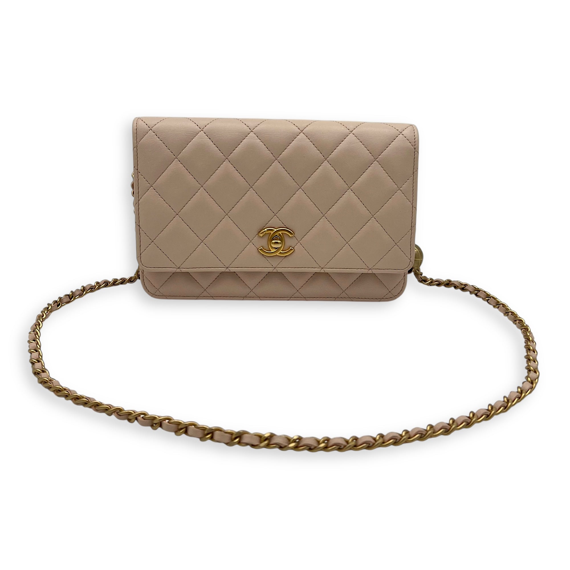 Chanel 22C Pink Wallet On Chain in Lambskin, Gold hardware_9