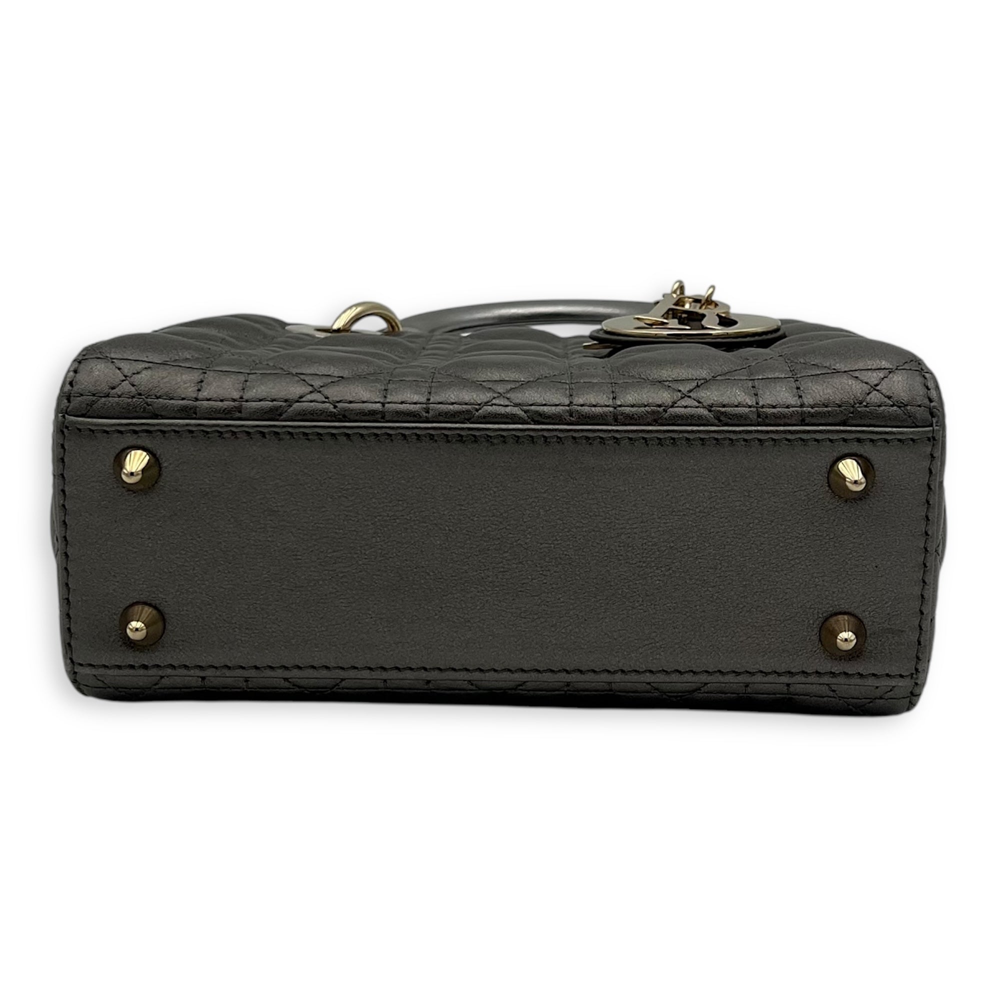 Christian Dior Lady Dior Small Grey Top Handle Bag in Calfskin, Gold hardware_5