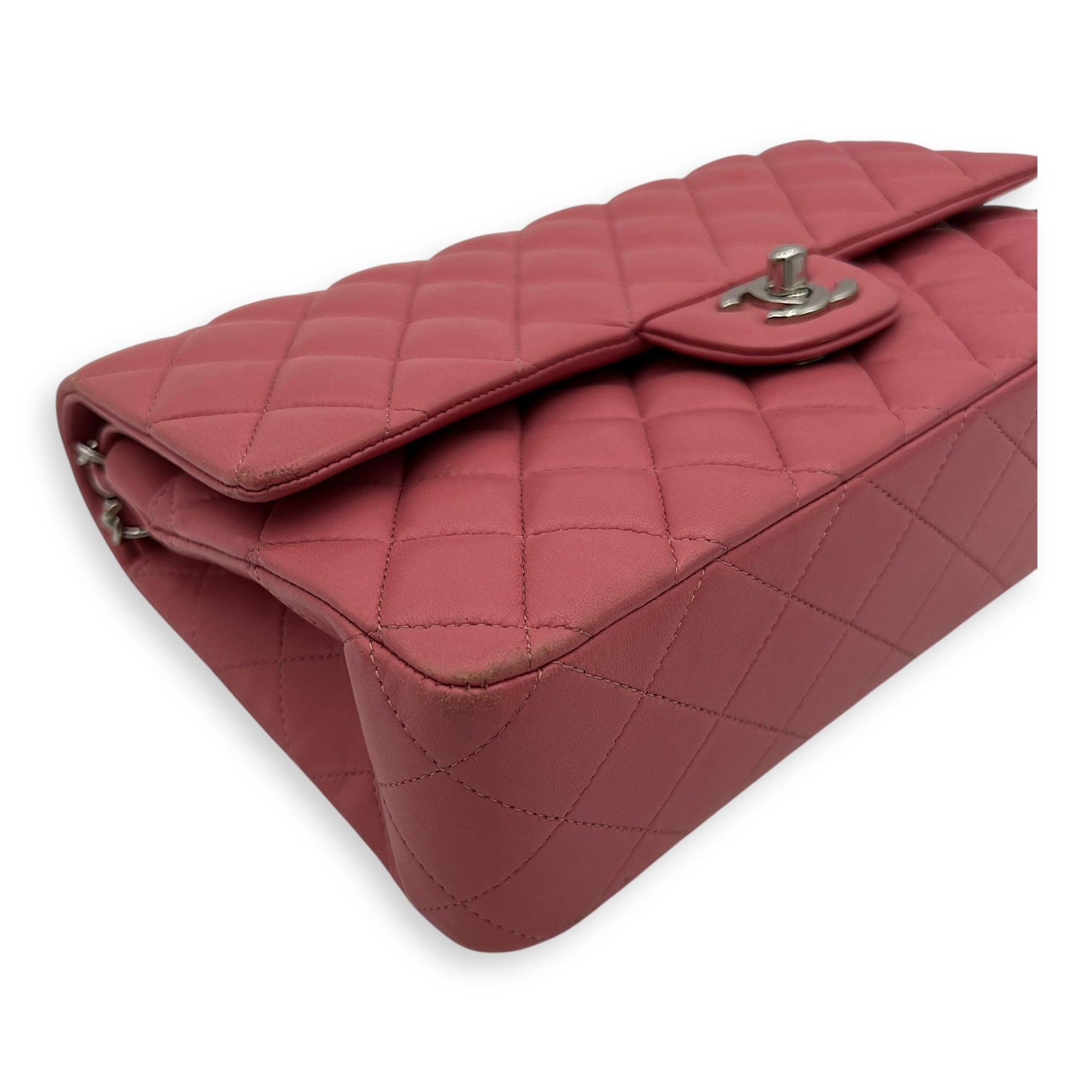 Chanel Classic Medium Pink Shoulder Bag in Lambskin, Silver hardware_10