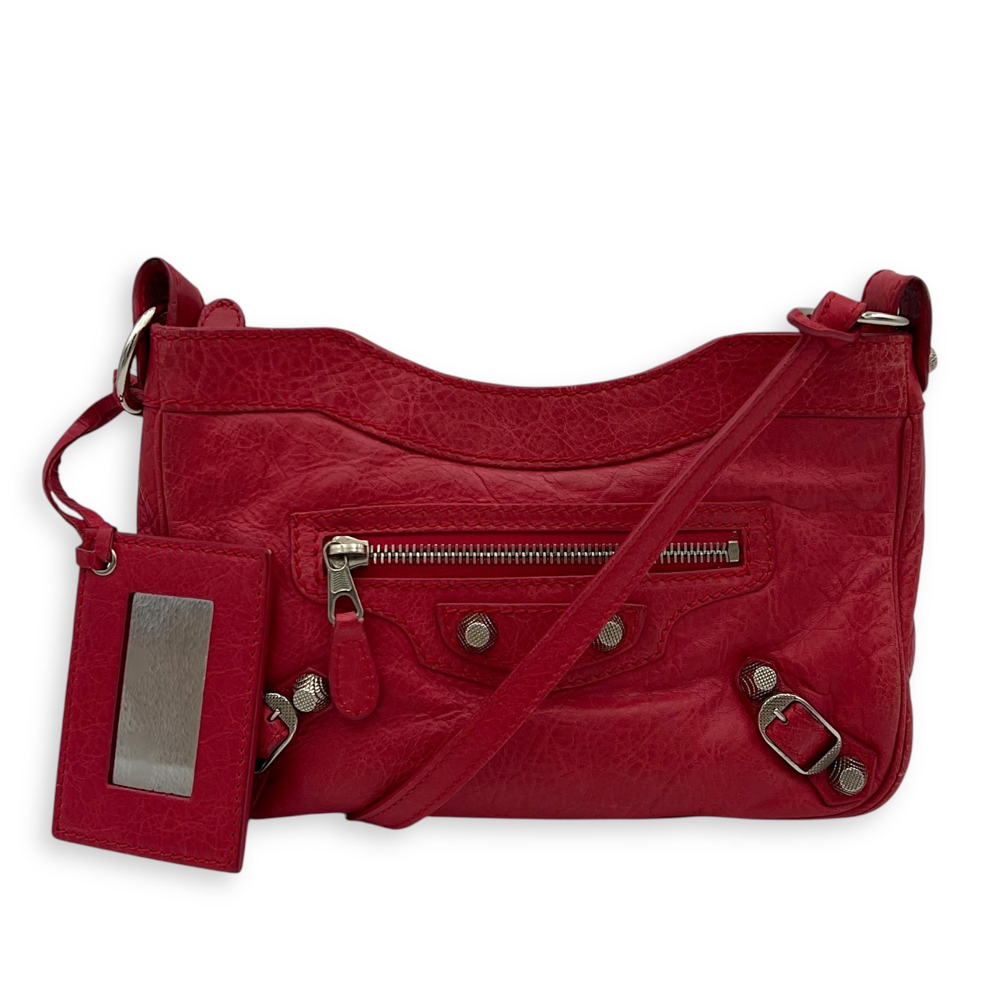 Balenciaga Hip Shoulder Bag Pink in Distressed Leather, Silver hardware_13