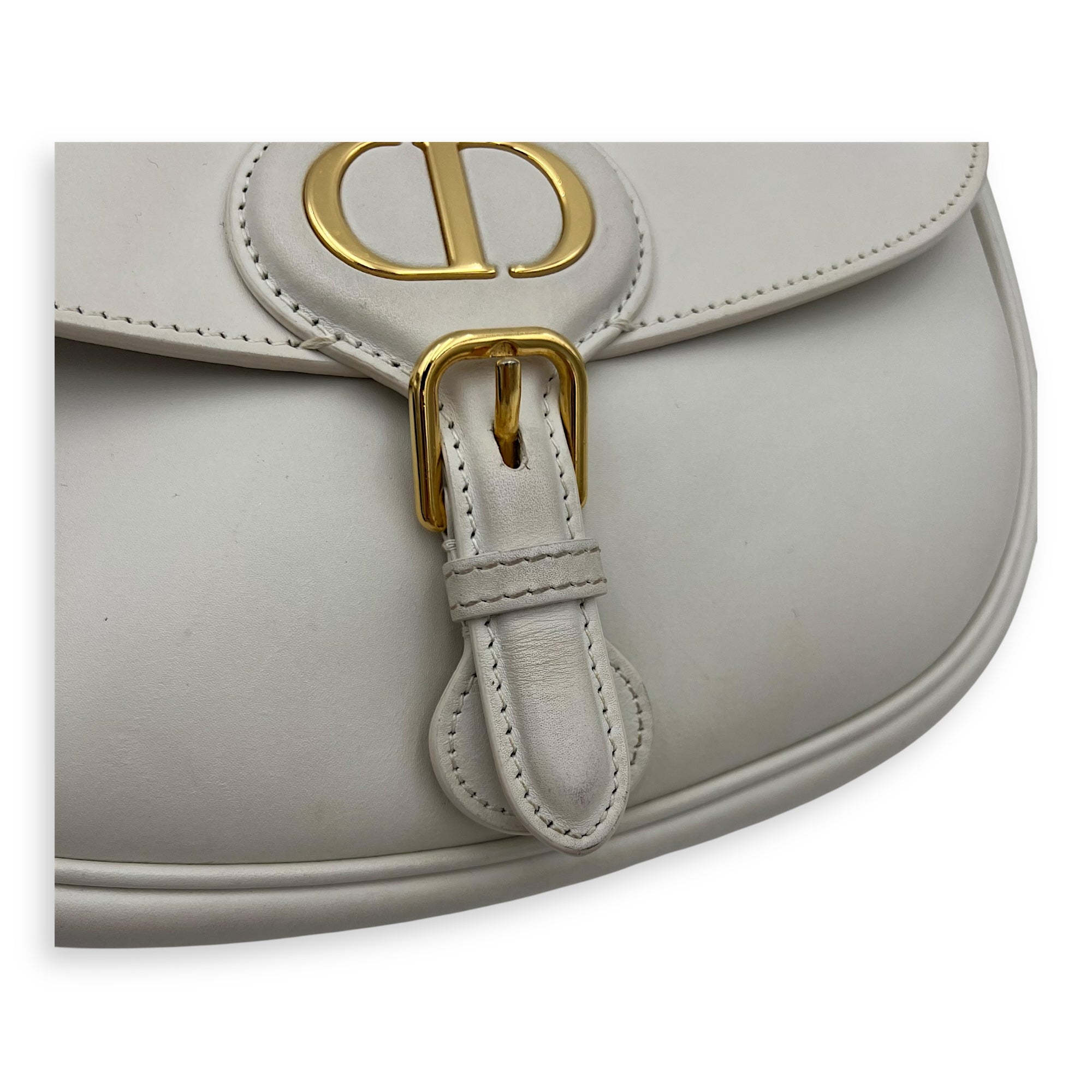 Christian Dior Bobby Crossbody Bag White in Calfskin, Gold hardware_7