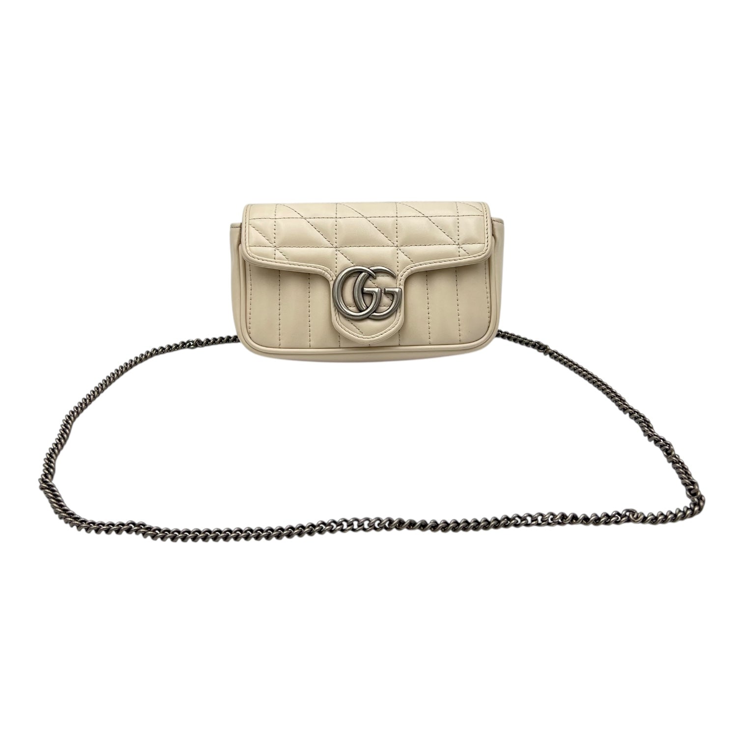 Gucci GG Marmont Crossbody Bag Super Mini White in Calfskin, Silver hardware_7