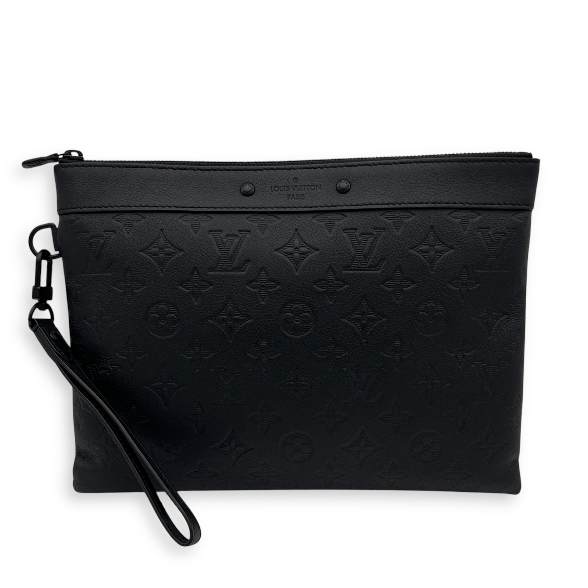 Louis Vuitton Logo Pouch Black in Calfskin, Lacquered Metal hardware_8