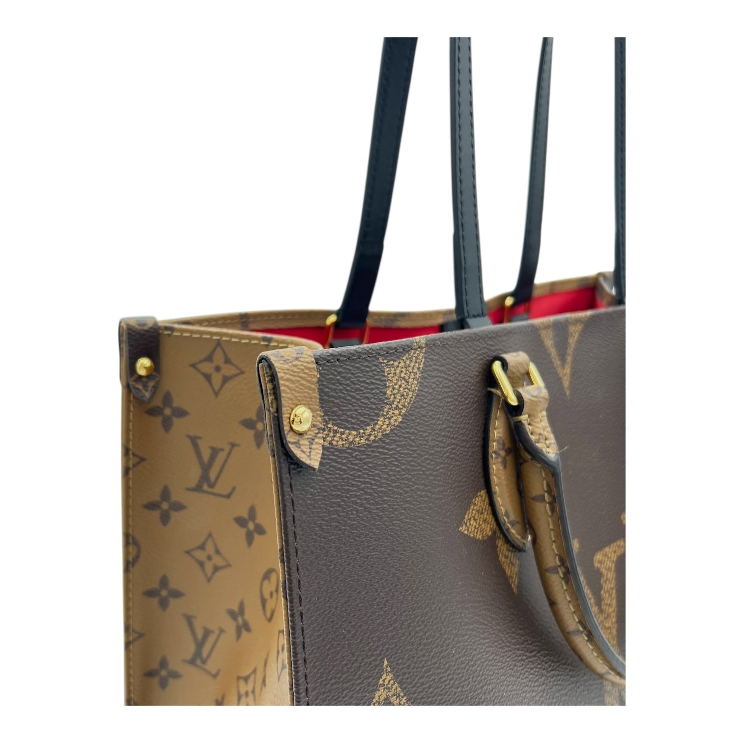 Louis Vuitton OnTheGo Top Handle Bag Brown in Coated Canvas, Gold hardware_7