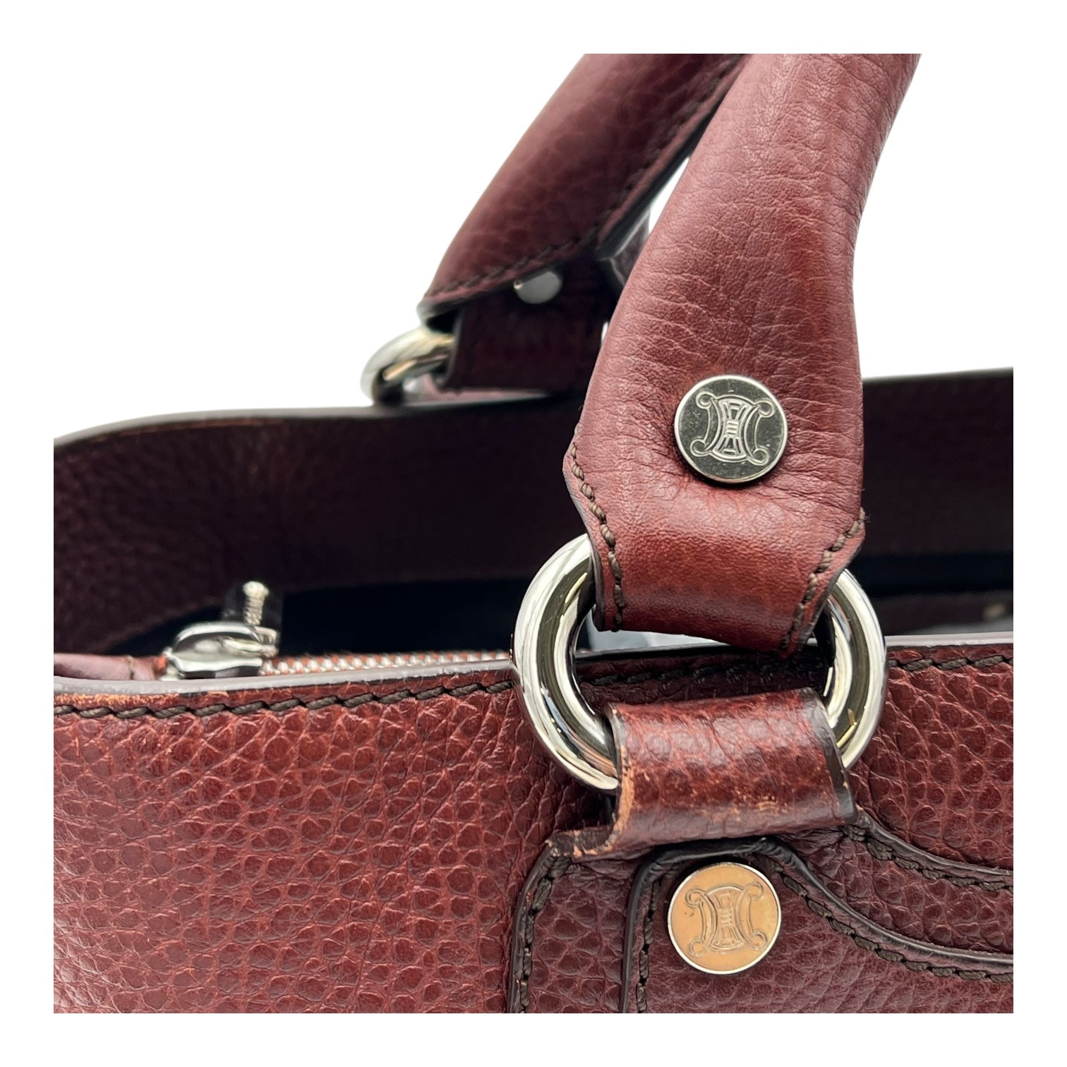 Celine Boogie Top Handle Bag Brown in Calfskin, Silver hardware_7
