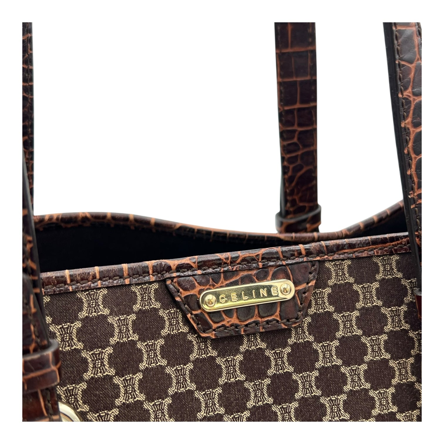 Celine Macadam Tote Bag Brown in Jacquard, Silver hardware_7