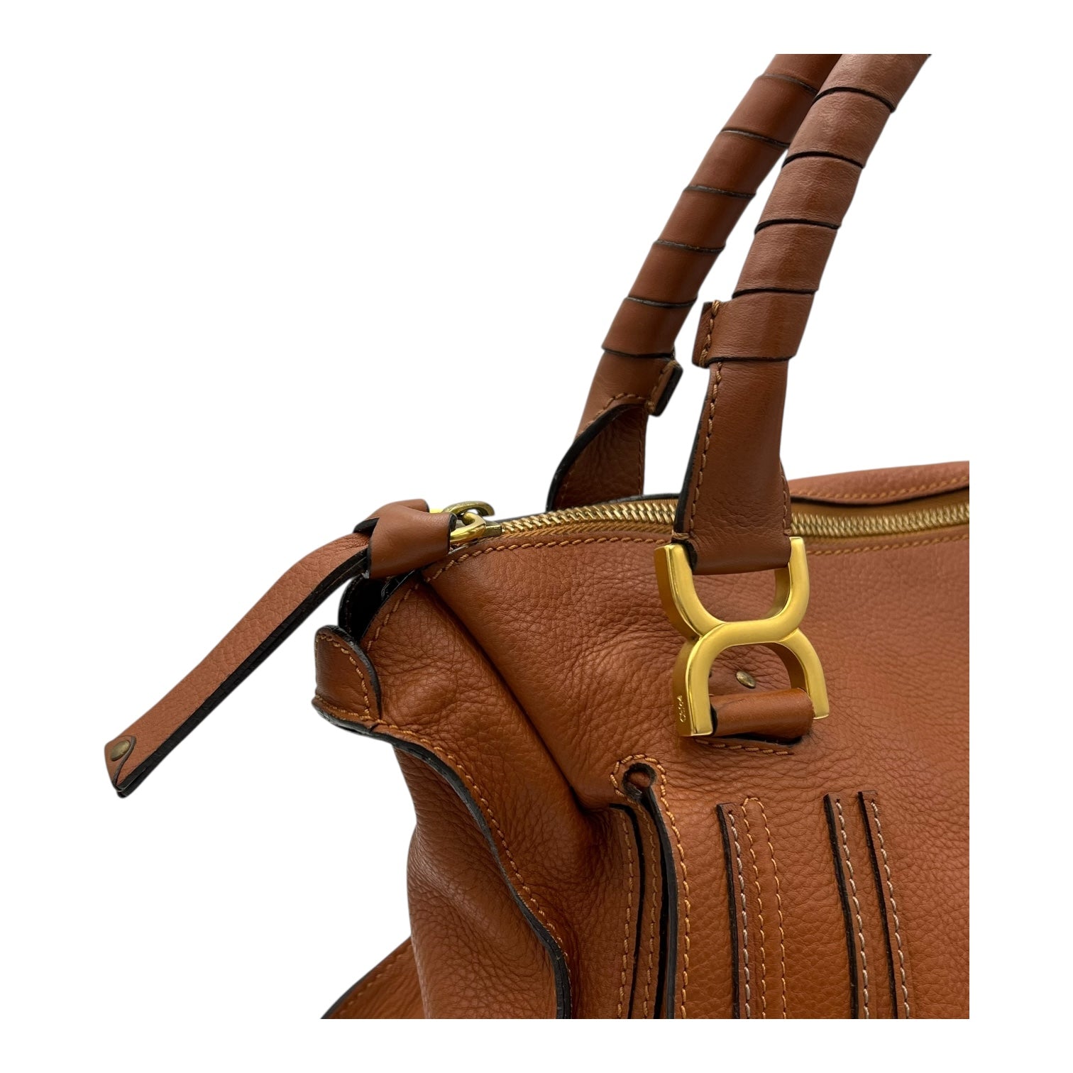 Chloé Marcie Large Brown Top Handle Bag in Calfskin, Gold hardware_7