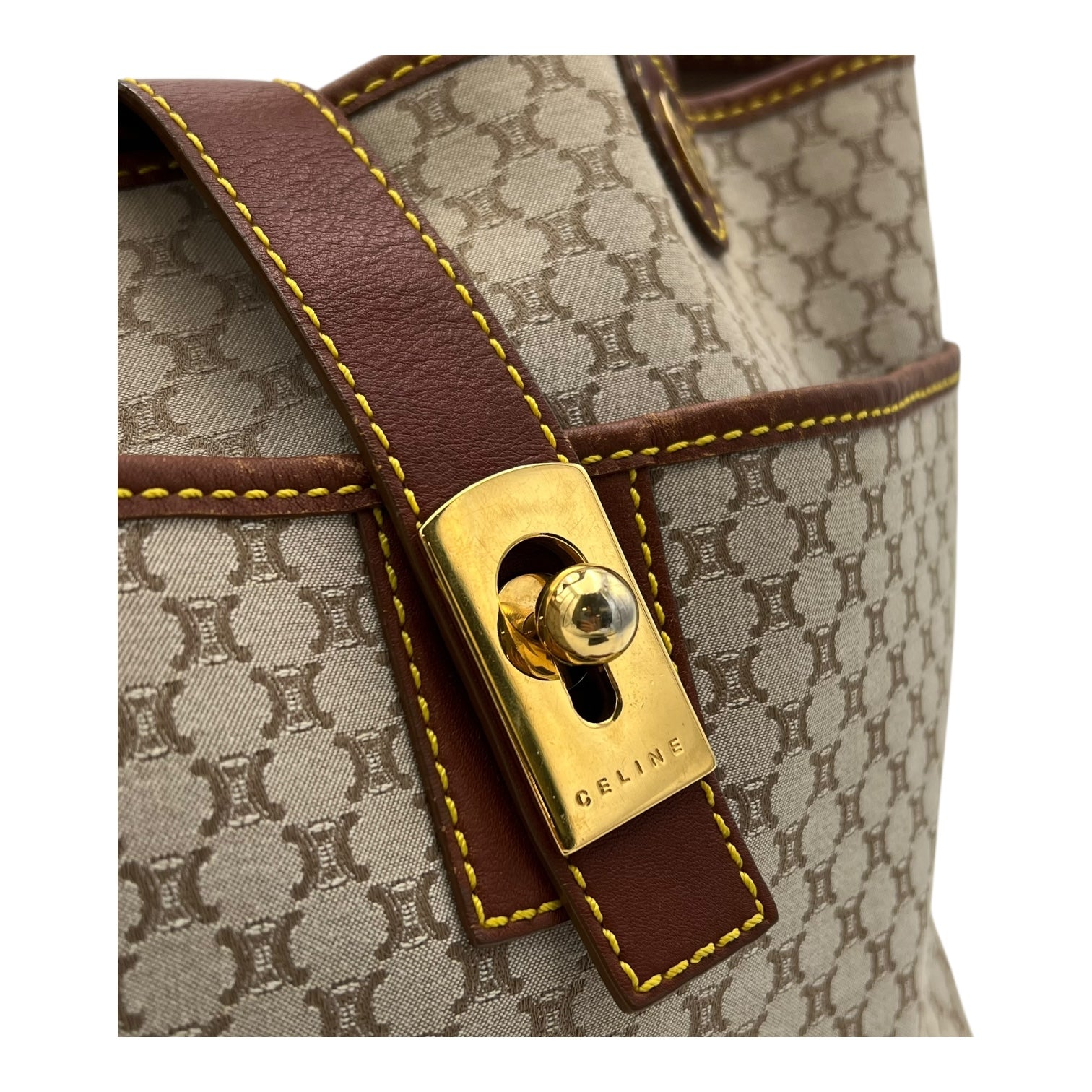 Celine Macadam Shoulder Bag White in Coated Canvas, Gold hardware_7