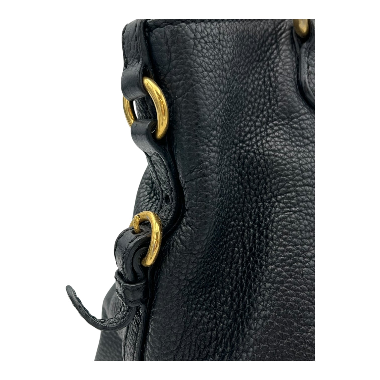 Miu Miu Logo Top Handle Bag Black in Calfskin, Gold hardware_7