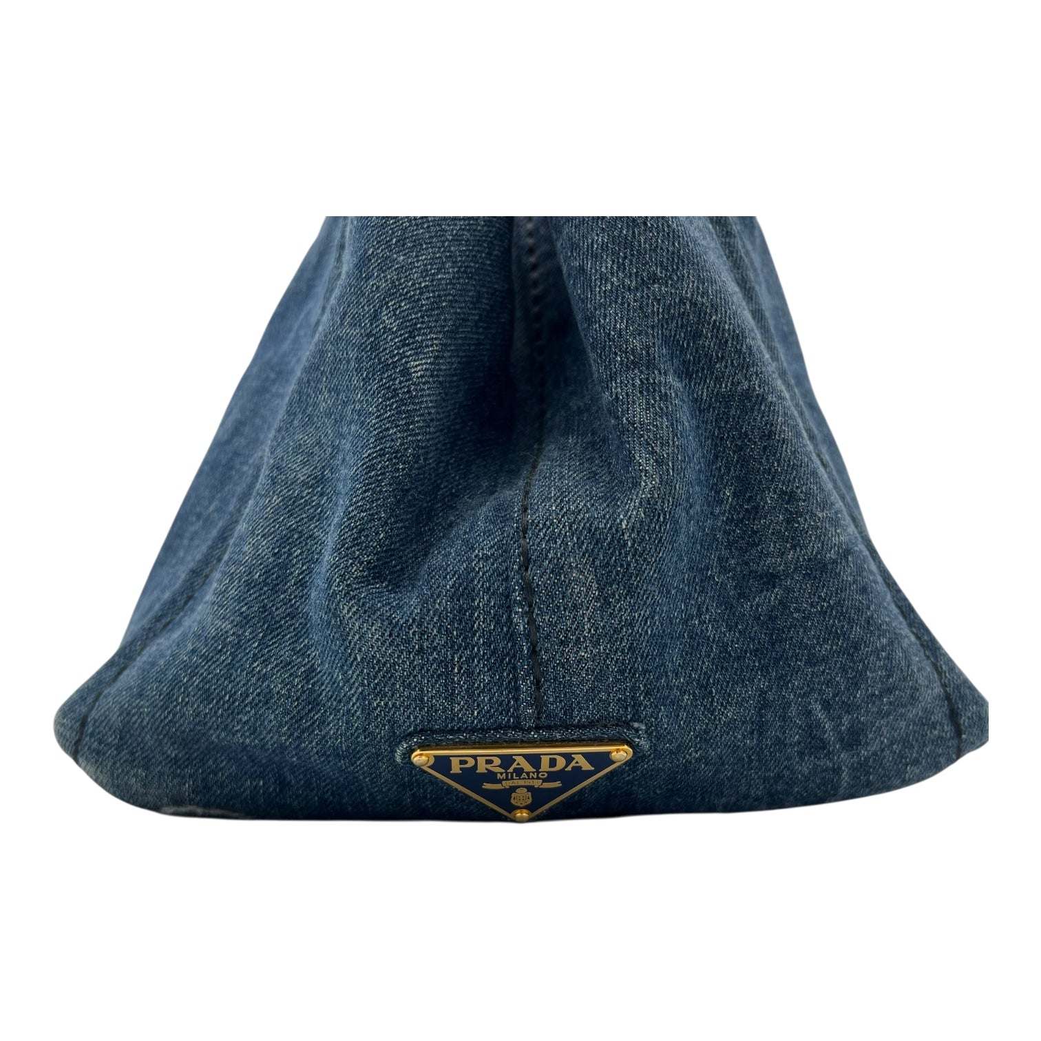 Prada Canapa Top Handle Bag Blue in Denim, Gold hardware_7