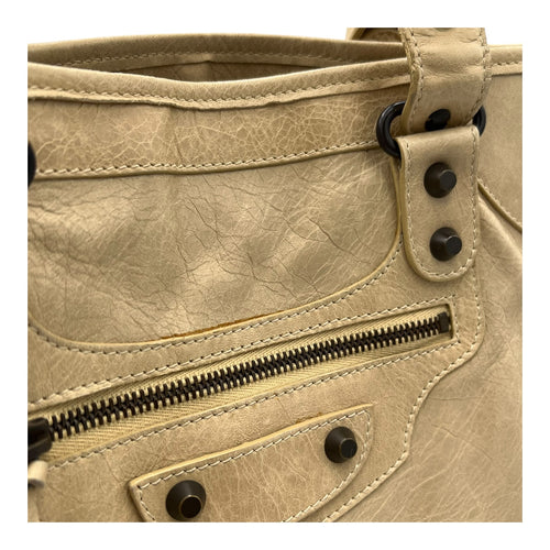 Balenciaga Shopper Beige Tote Bag in Distressed Leather, Gunmetal hardware_7