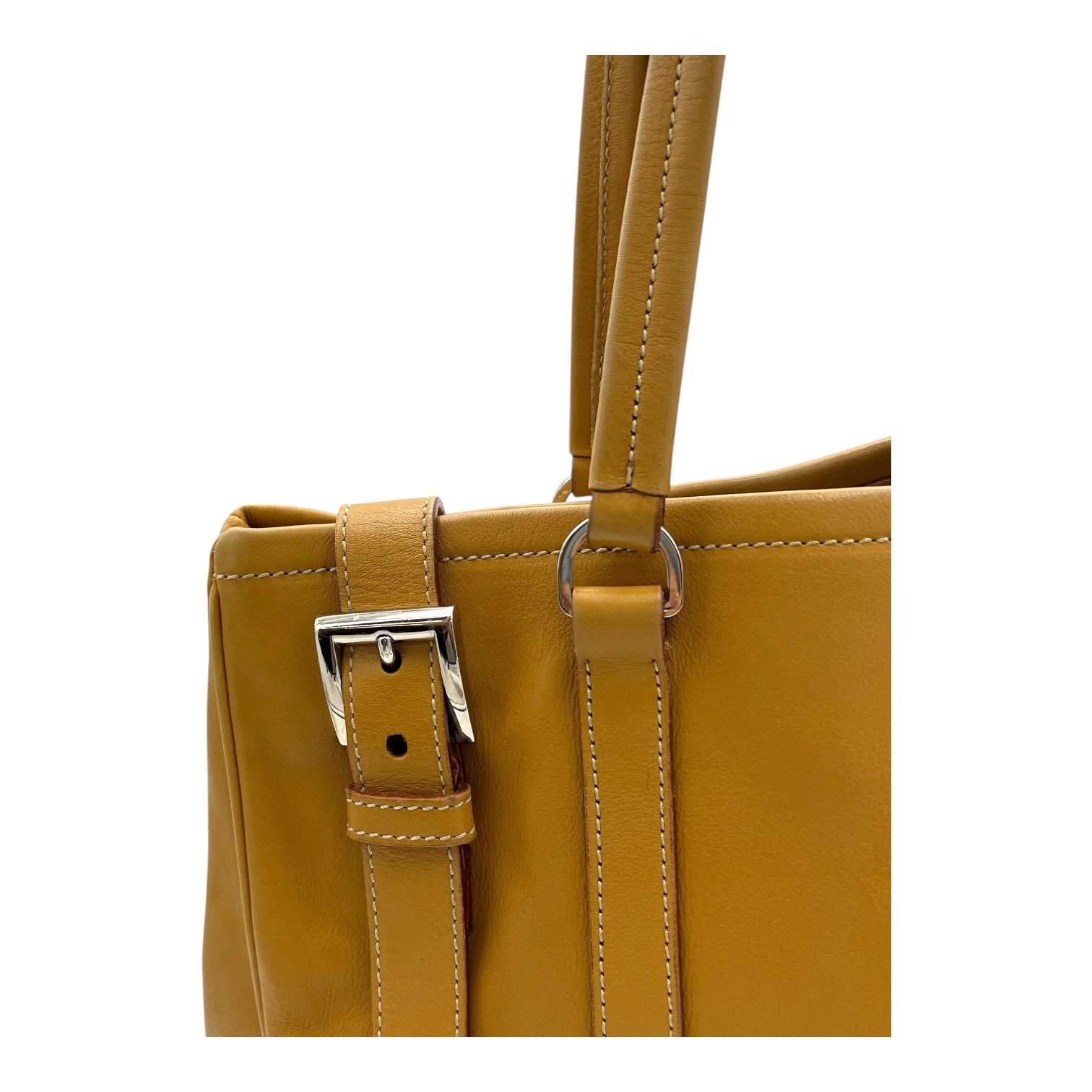 Prada Logo Shoulder Bag Yellow in Calfskin, Silver hardware_7