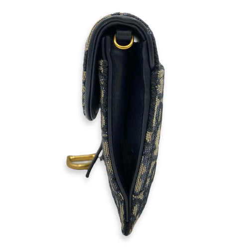 Christian Dior Saddle Wallet On Chain Blue in Jacquard, Gold hardware_4