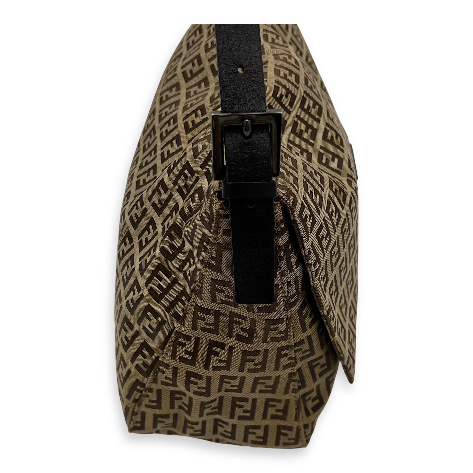 Fendi Baguette Shoulder Bag Brown in Jacquard, Silver hardware_8