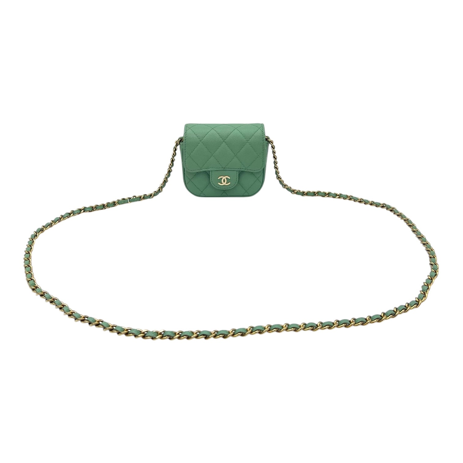 Chanel CC Green Card Wallet Crossbody in Caviar Leather, Gold hardware_7