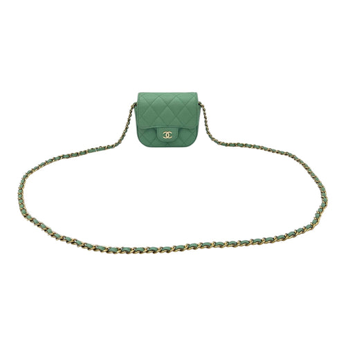 Chanel CC Green Card Wallet Crossbody in Caviar Leather, Gold hardware_7