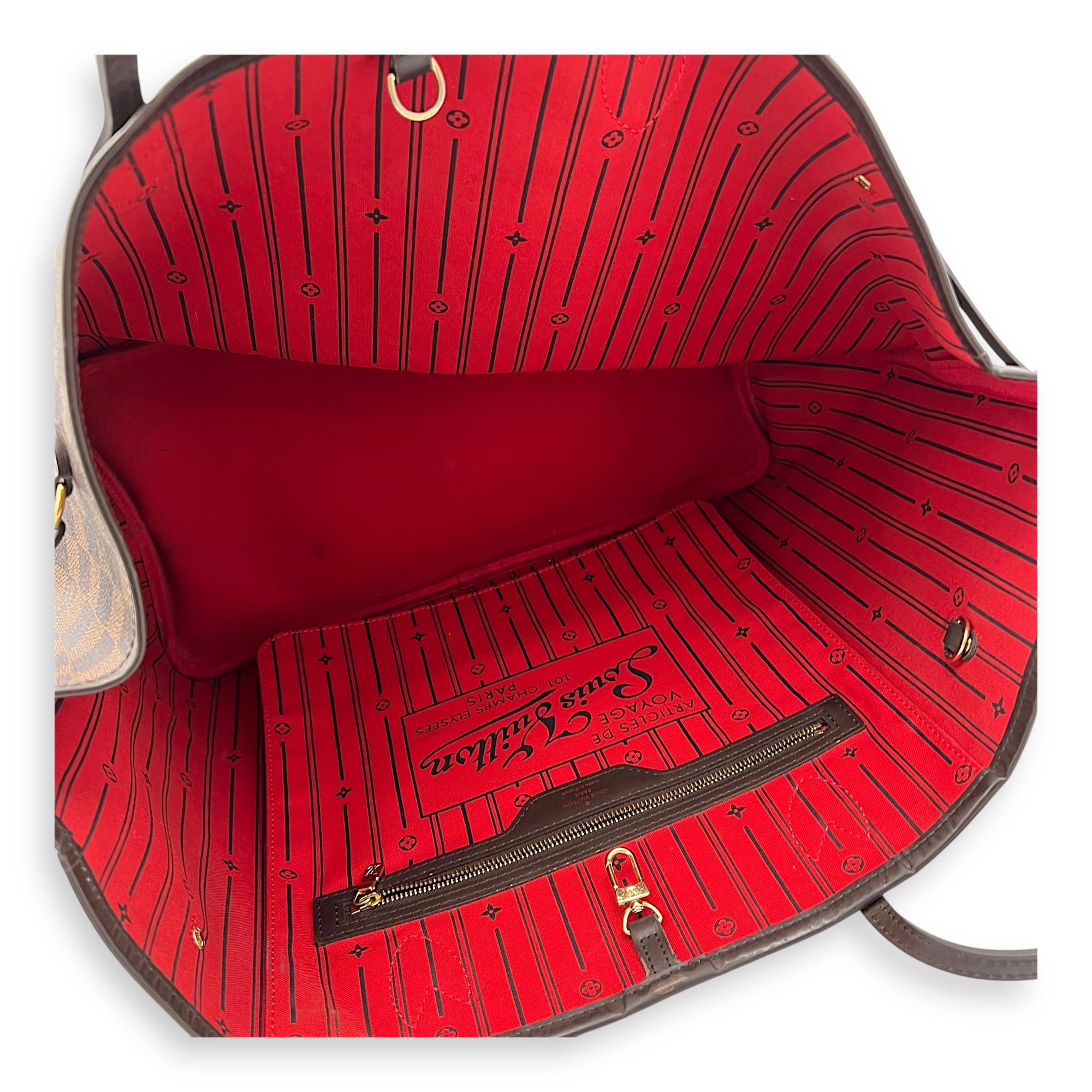 Louis Vuitton Neverfull Tote Bag Damier Ebene in Coated Canvas, Gold hardware_7