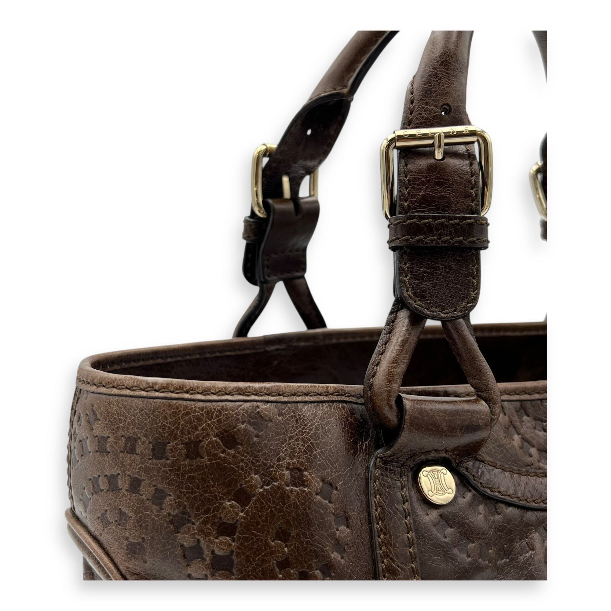 Celine Boogie Top Handle Bag Brown in Calfskin, Gold hardware_7