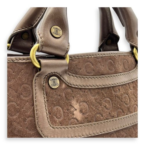 Celine Boogie Top Handle Bag Brown in Suede Leather, Gold hardware_7