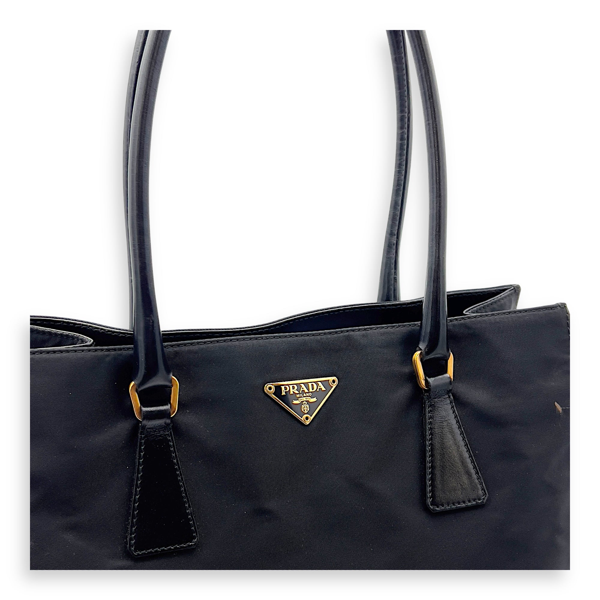 Prada Logo Tote Bag Black in Nylon, Gold hardware_7