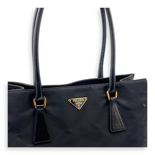 Prada Logo Tote Bag Black in Nylon, Gold hardware_7