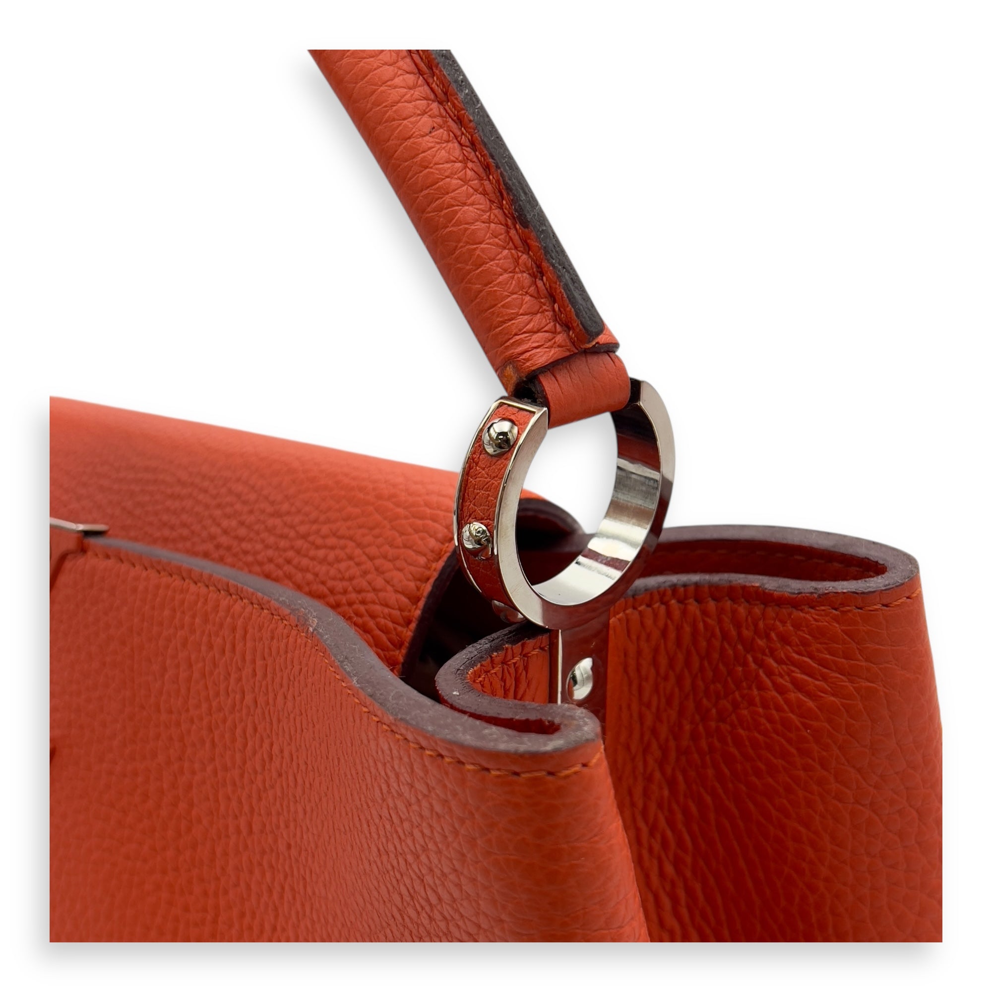 Louis Vuitton Capucines Top Handle Bag Orange in Taurillon Leather, Guilloche hardware_7