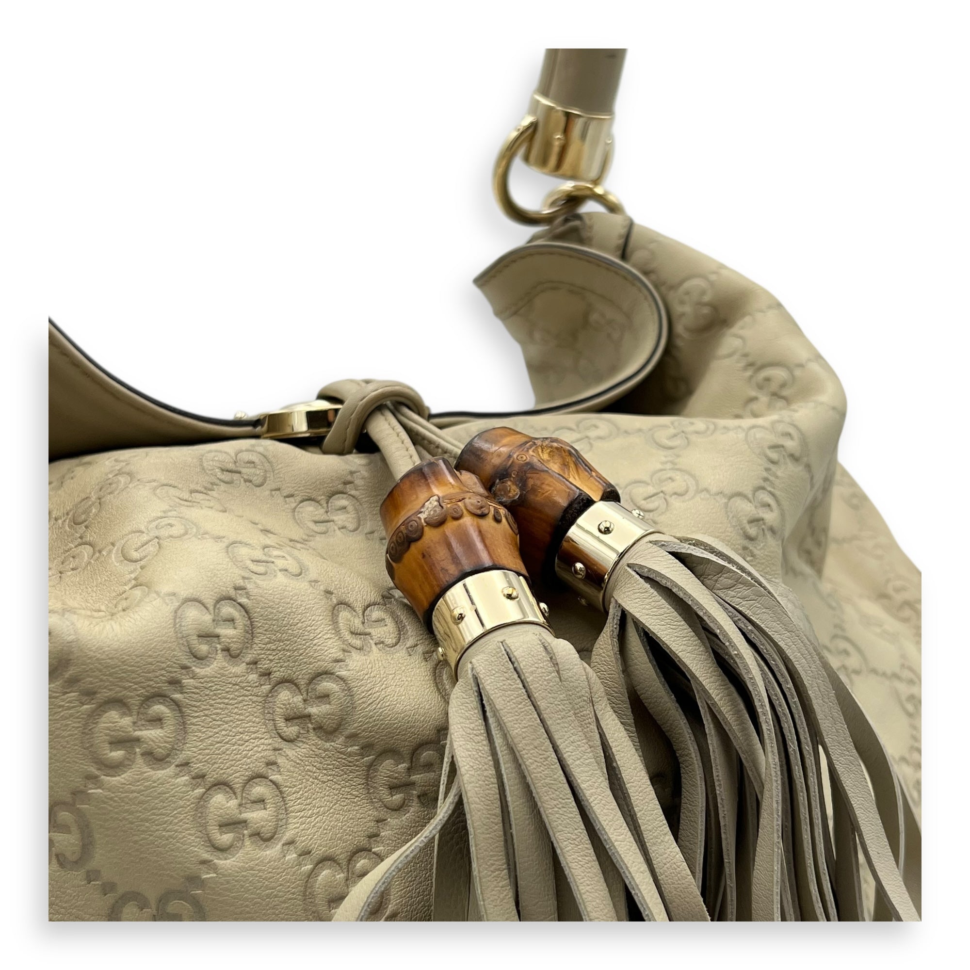 Gucci Babouska Indy White Top Handle Bag in Guccissima Leather, Gold hardware_7