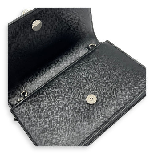 Saint Laurent Kate Wallet On Chain Black in Caviar Leather, Silver hardware_7