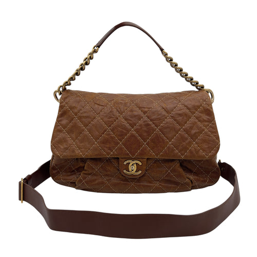 Chanel CC Shoulder Bag Brown in Calfskin, Gold hardware_7