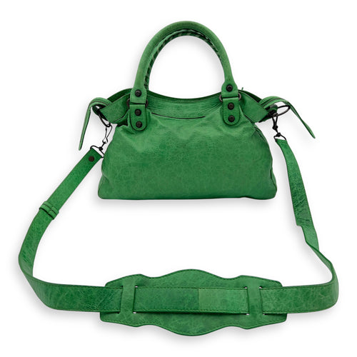 Balenciaga Motorcycle Town Green Top Handle Bag in Distressed Leather, Gunmetal hardware_5