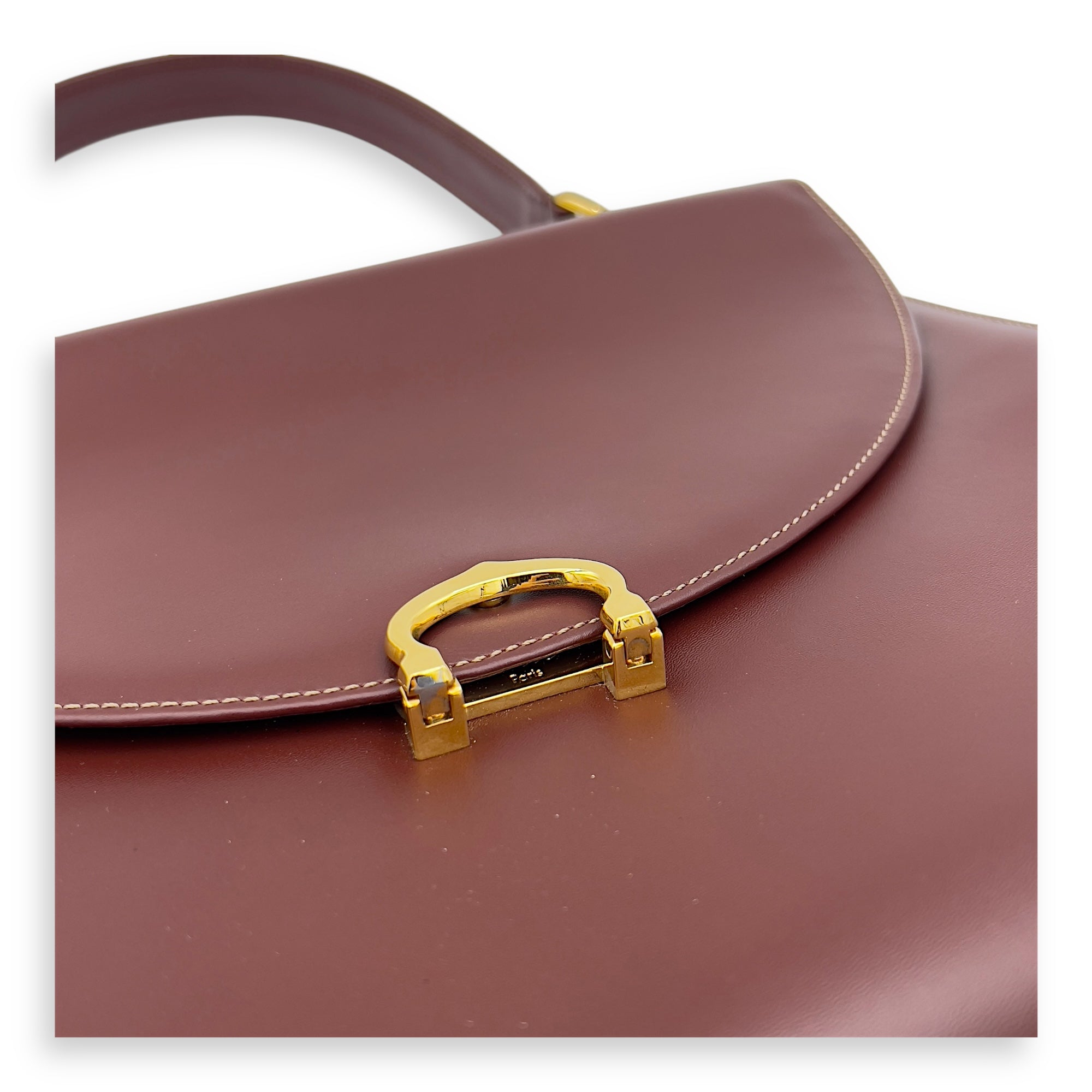Cartier Vintage Top Handle Bag Red in Calfskin, Gold hardware_5