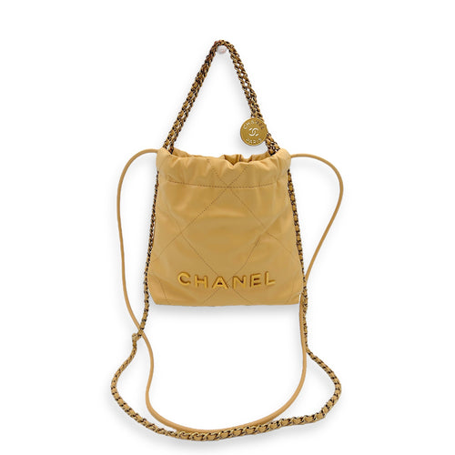 Chanel 22 Tote Shoulder Bag Mini Beige in Lambskin, Gold hardware_5