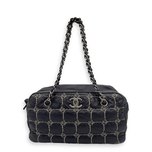 Chanel Double Stitch Bubble Grey Shoulder Bag in Tweed and Lambskin, Silver hardware_7
