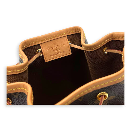 Louis Vuitton Noe Crossbody Bag Nano Brown in Monogram Coated Canvas, Gold hardware_7