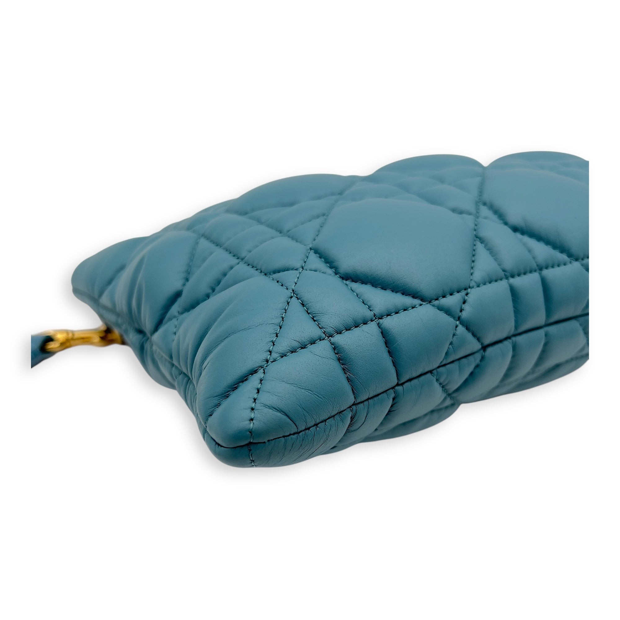 Christian Dior Caro Pouch Blue in Cannage Quilted Padded, Gold hardware_9