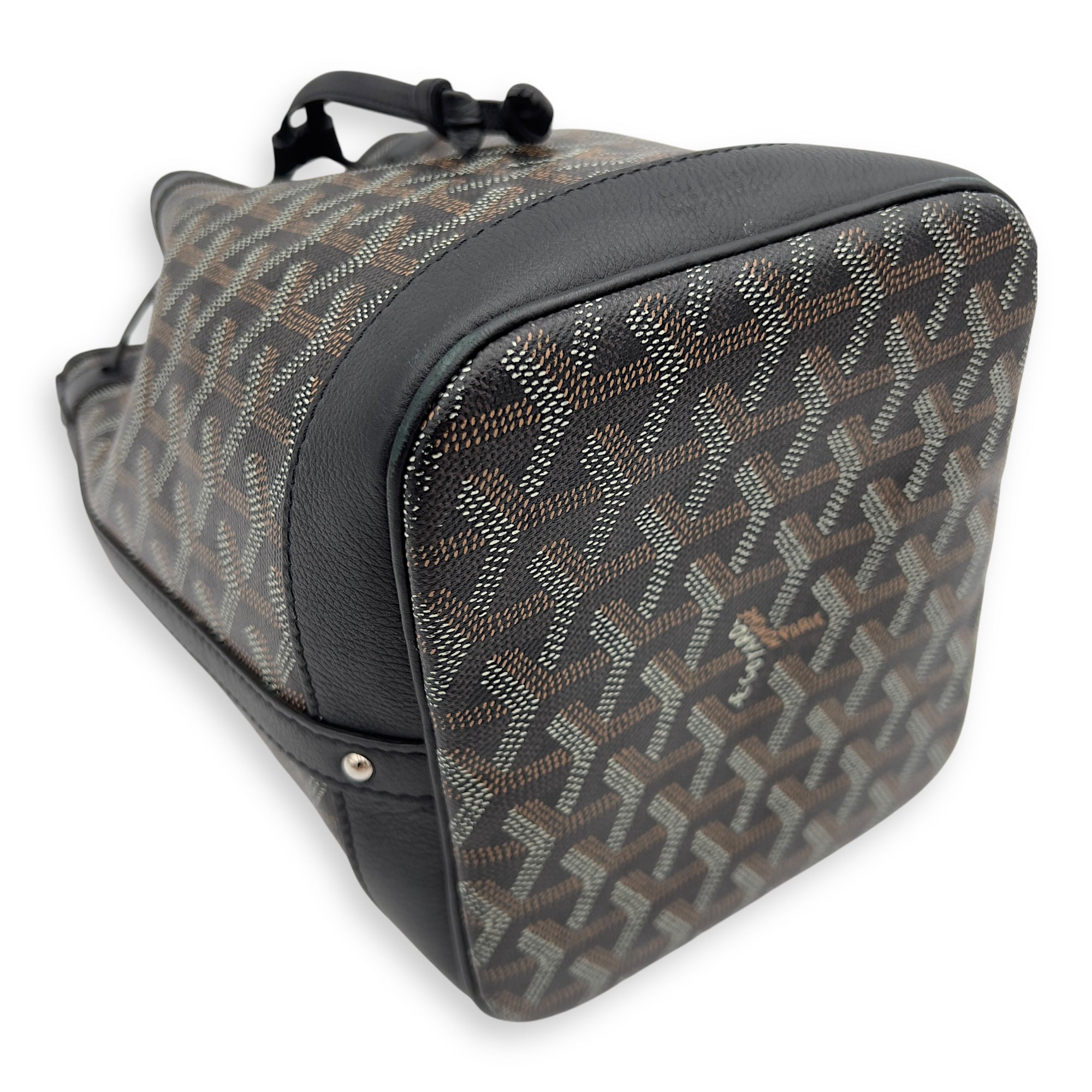 Goyard Flot Bucket Bag Black in Coated Canvas, Silver hardware_9