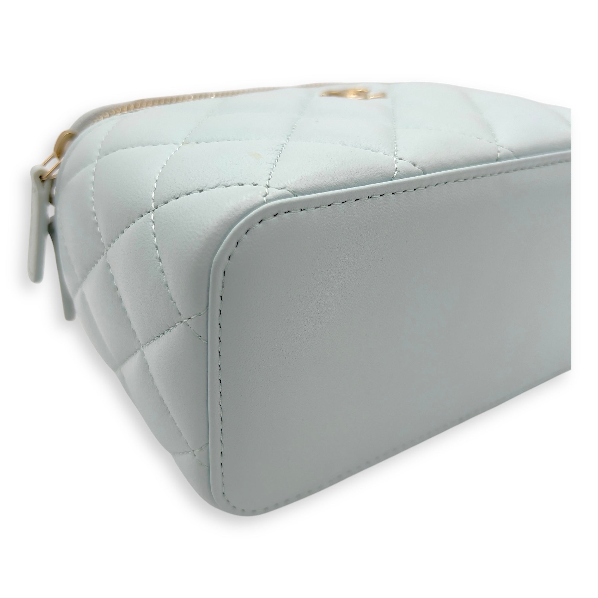 Chanel Vanity Crossbody Bag Blue in Lambskin, Gold hardware_5