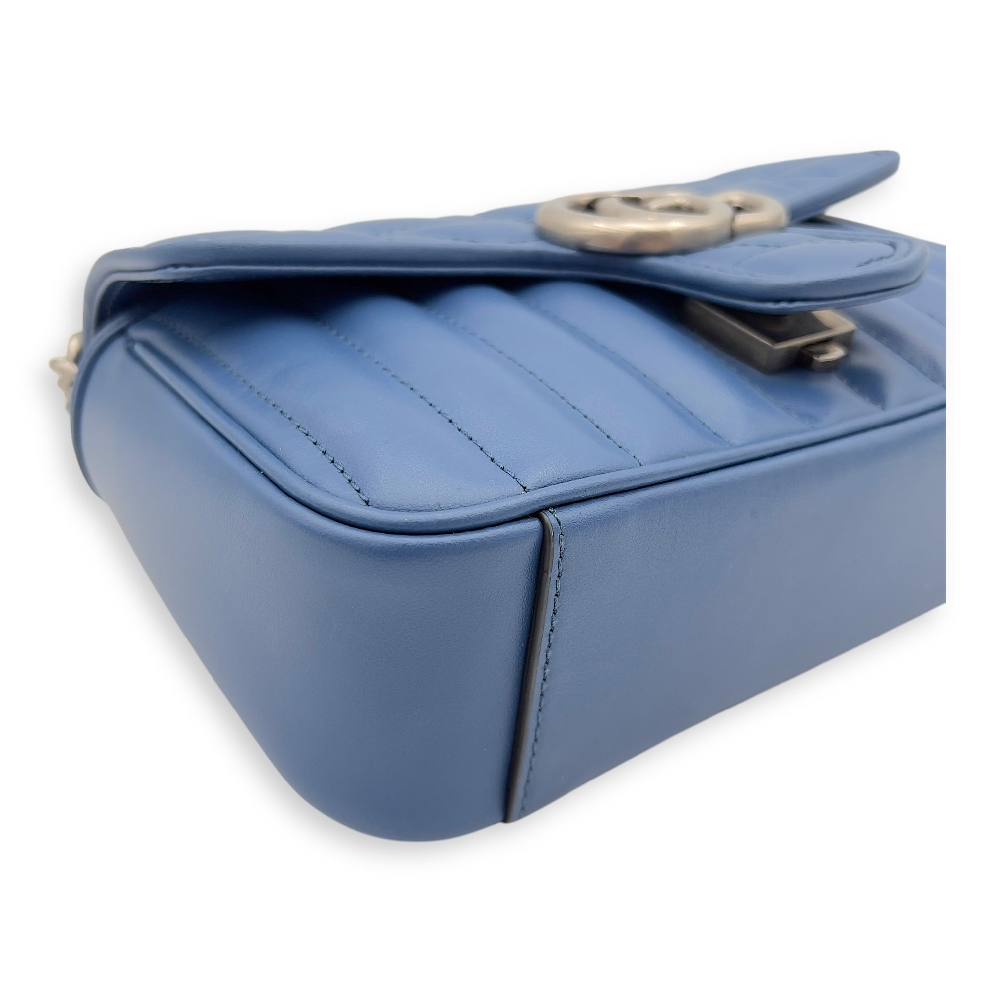 Gucci GG Marmont Shoulder Bag Blue in Calfskin, Ruthenium hardware_5