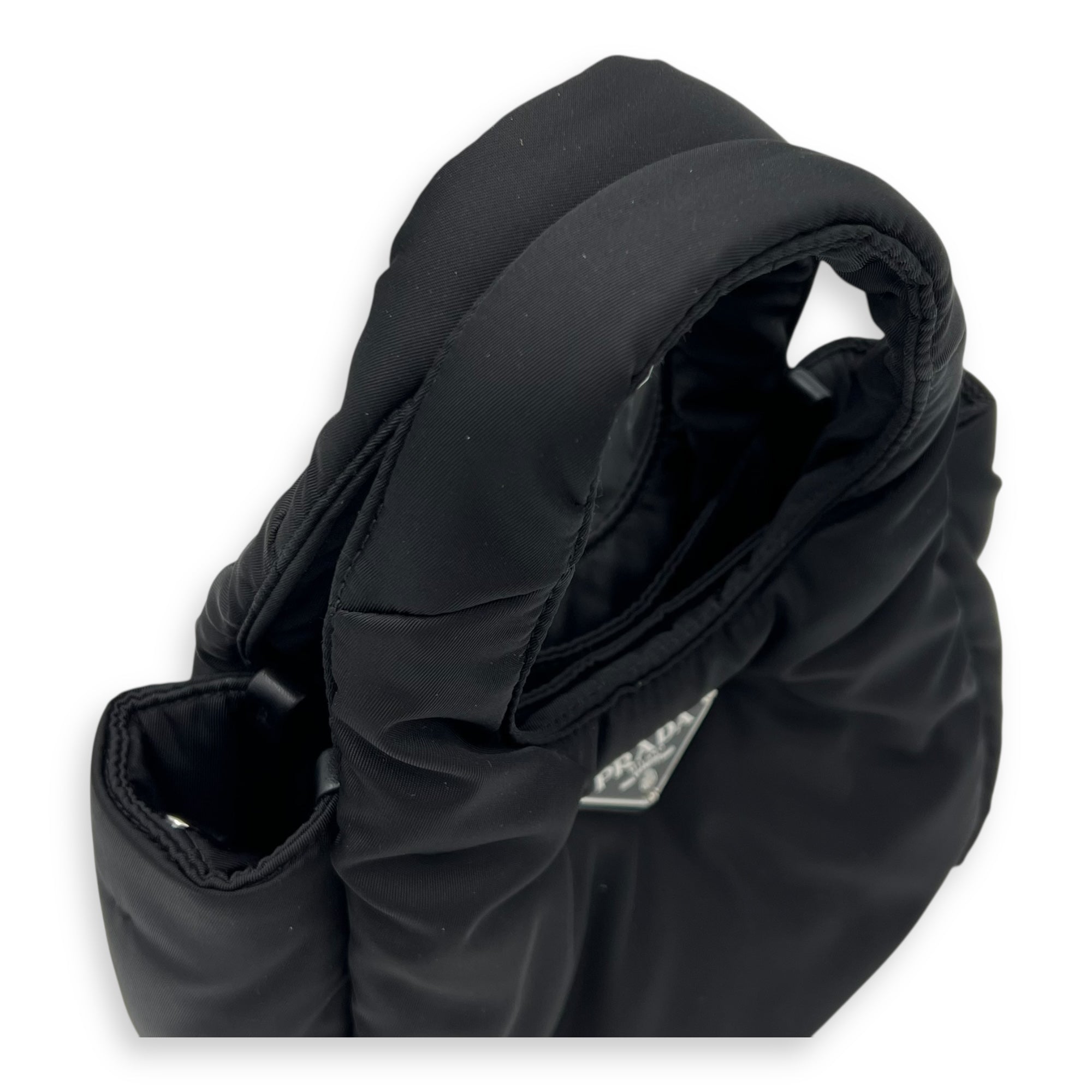 Prada Re-Nylon Padded Black Top Handle Bag in Nylon, Silver hardware_7