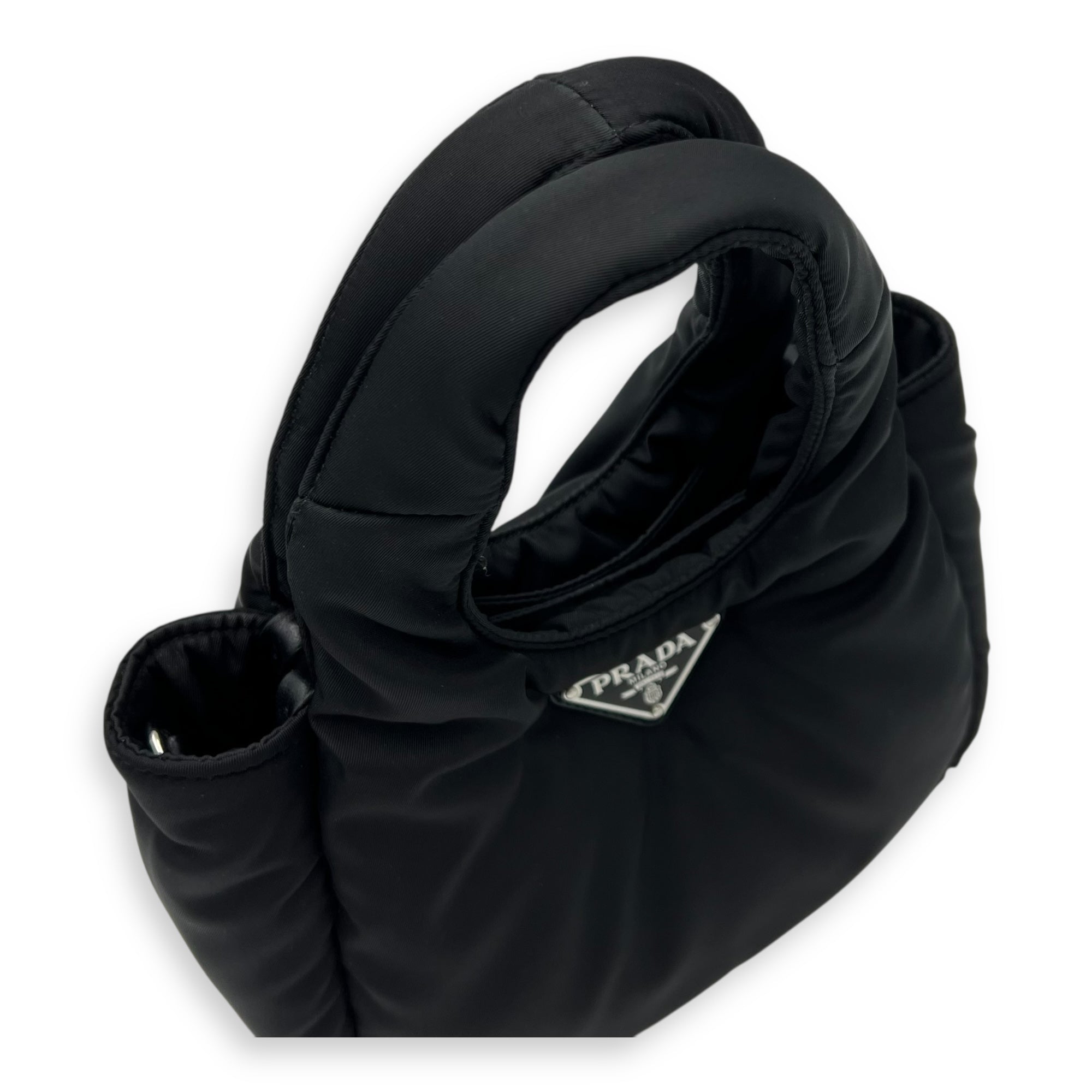 Prada Re-Nylon Padded Black Top Handle Bag in Nylon, Silver hardware_7