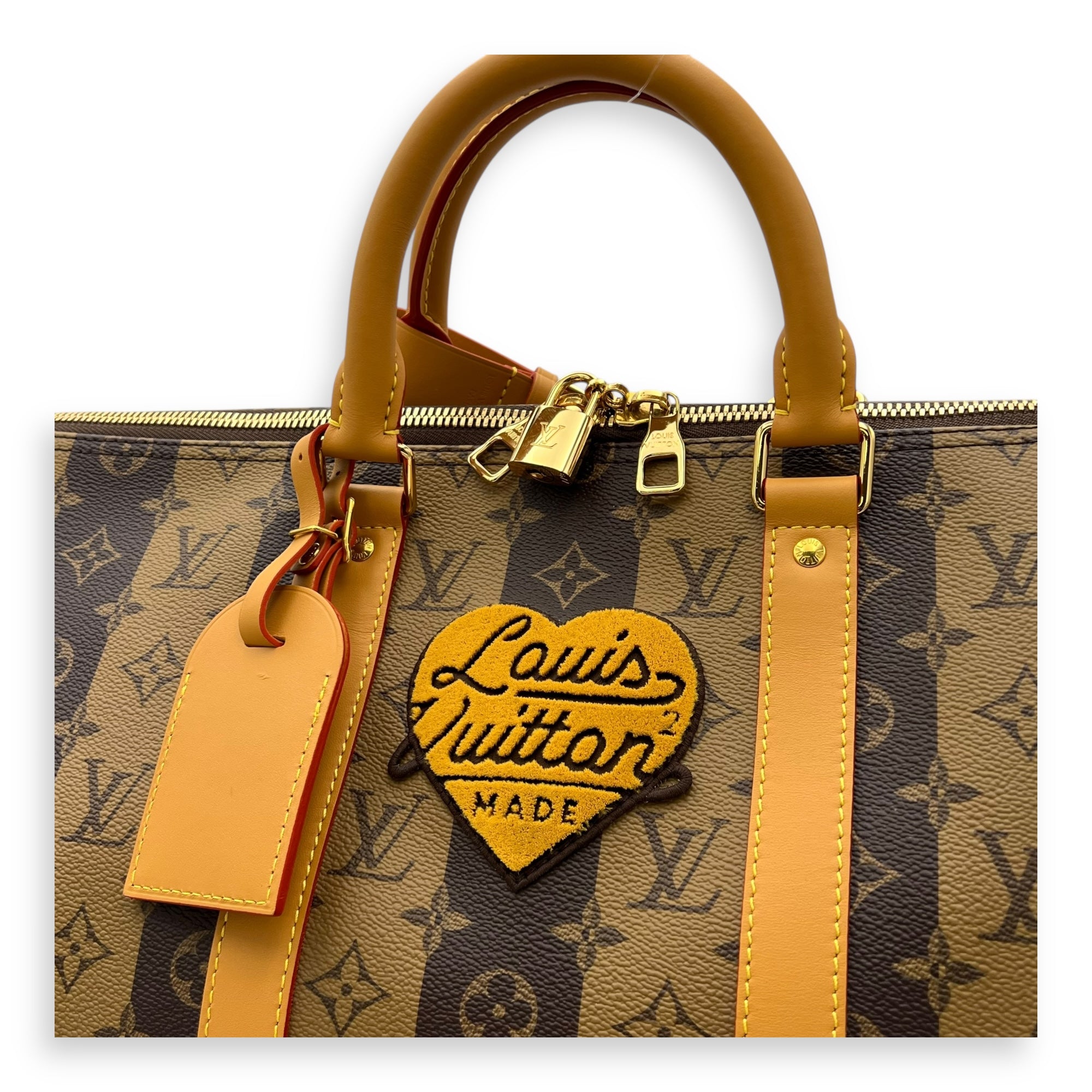 Louis Vuitton NIGO Keepall Bandouliere 50 Brown Top Handle Bag in Coated Canvas, Gold hardware_7