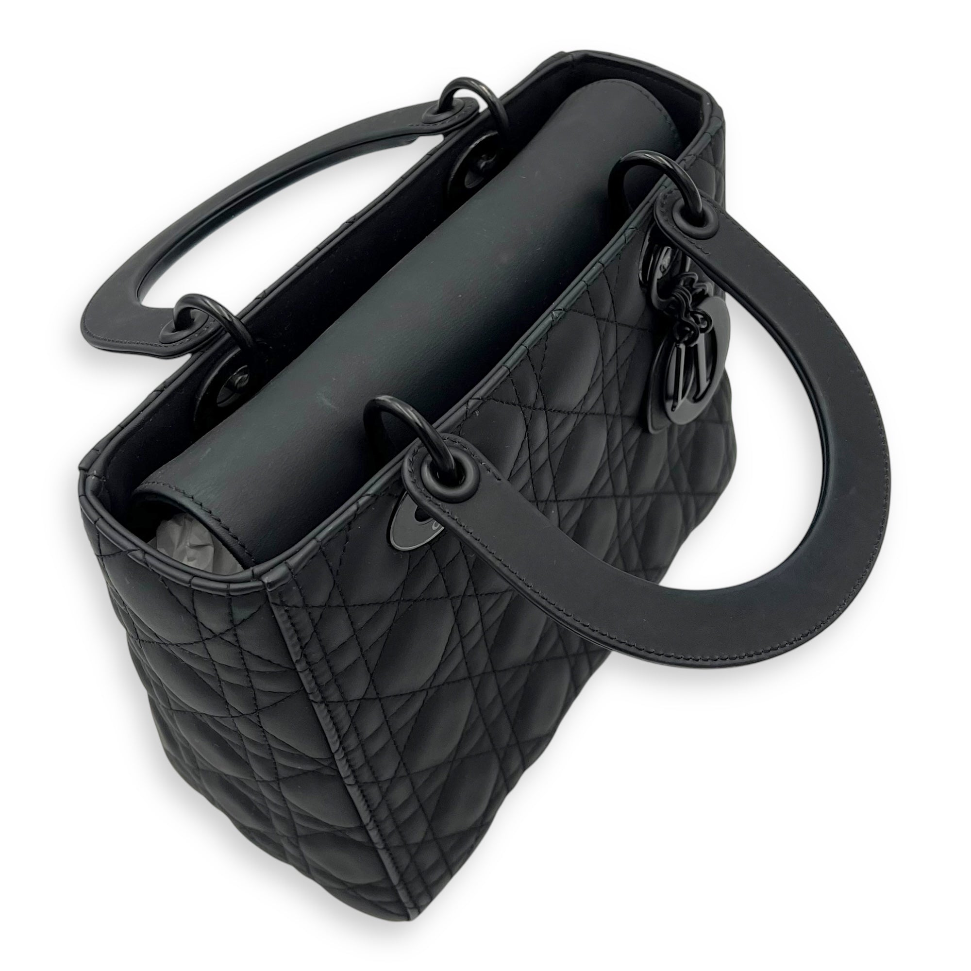 Christian Dior Lady Dior Top Handle Bag Medium Ultramatte in Lambskin, Lacquered Metal hardware_7