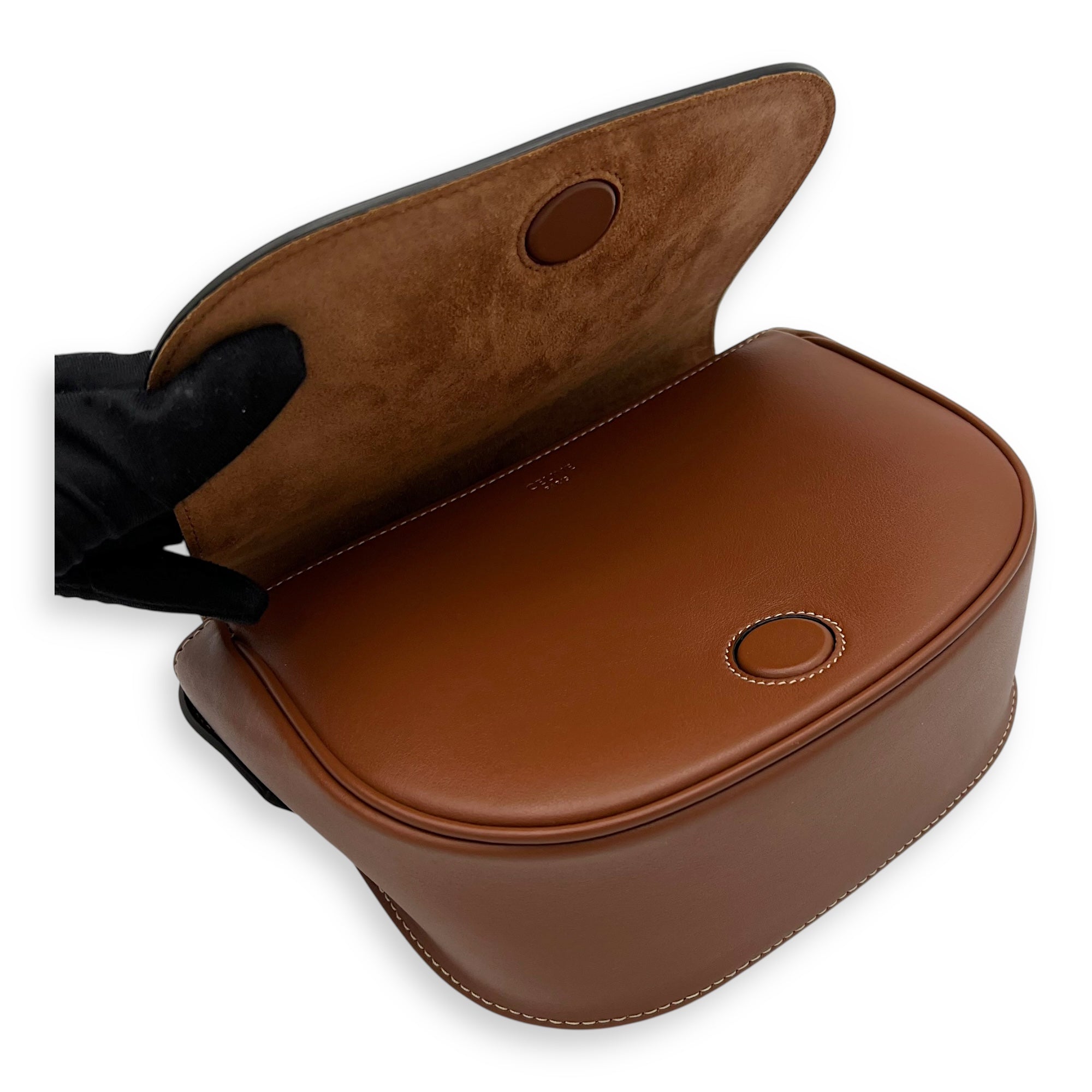 Celine Folco Crossbody Bag Brown in Calfskin, Gold hardware_7
