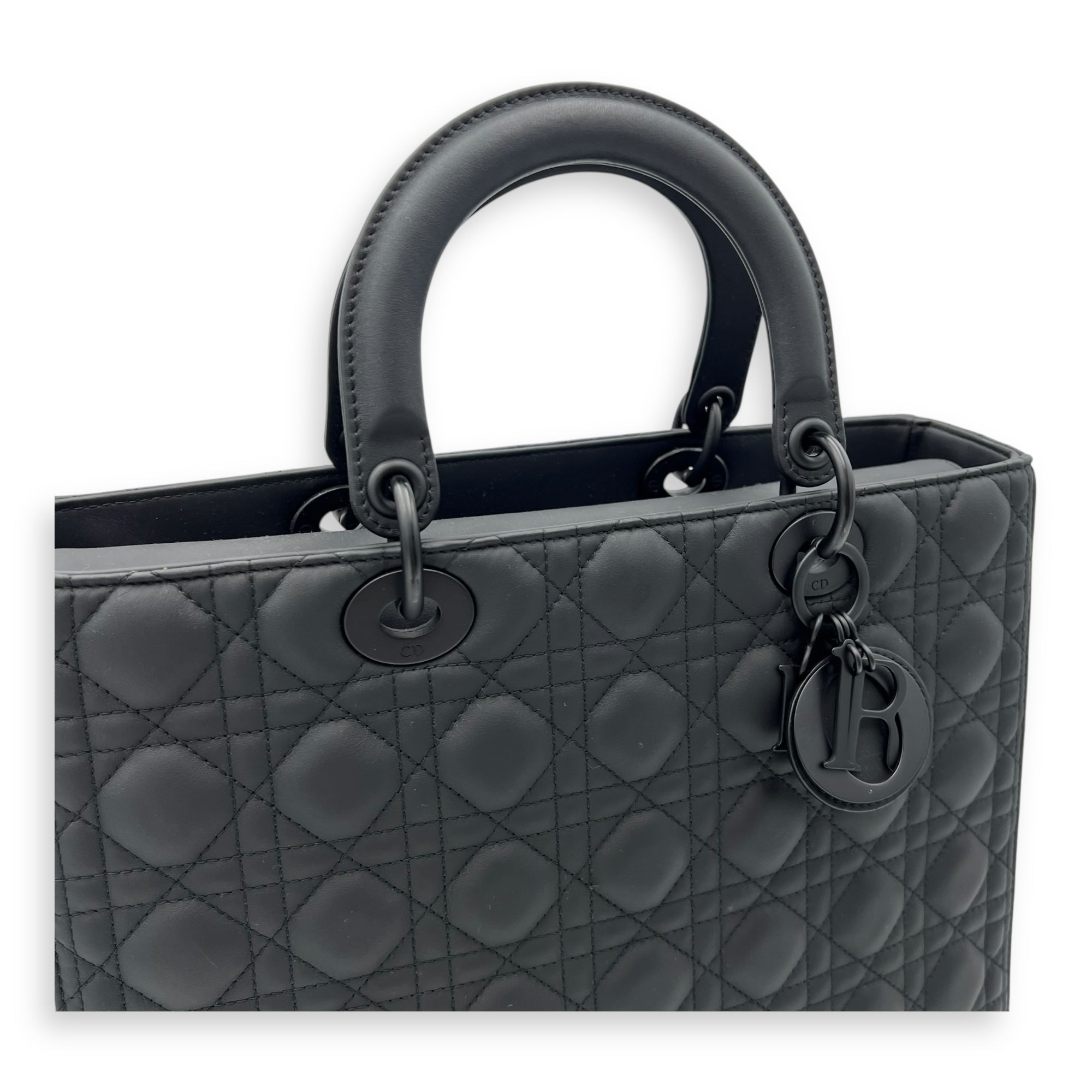 Christian Dior Lady Dior Top Handle Bag Large Ultramatte in Lambskin, Lacquered Metal hardware_7