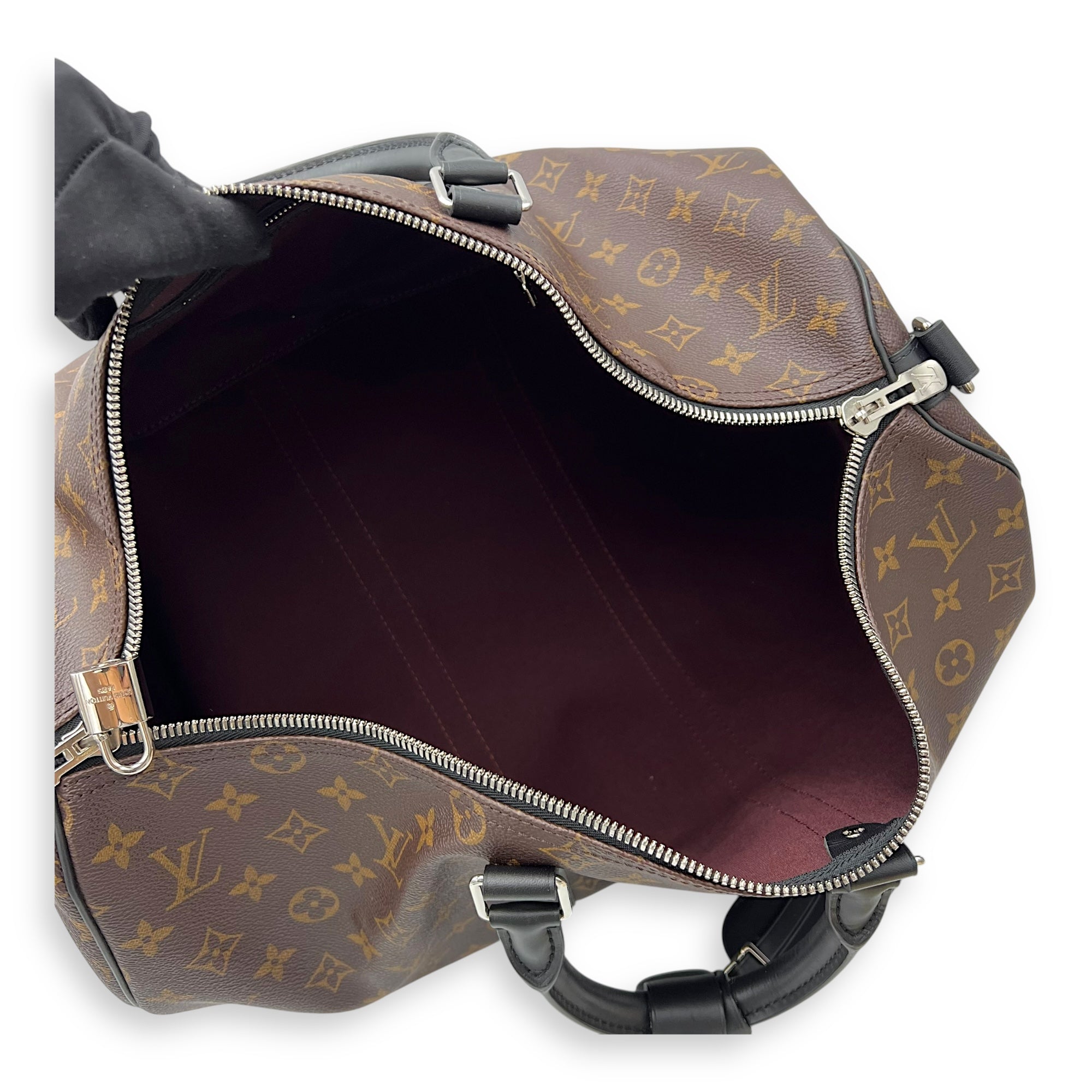 Louis Vuitton Keepall 45 Brown Top Handle Bag in Monogram Coated Canvas, Silver hardware_7