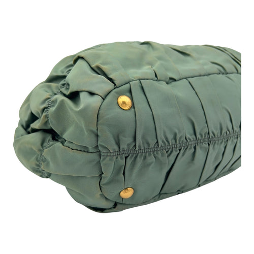 Prada Gaufre Top Handle Bag Green in Nylon, Gold hardware_5