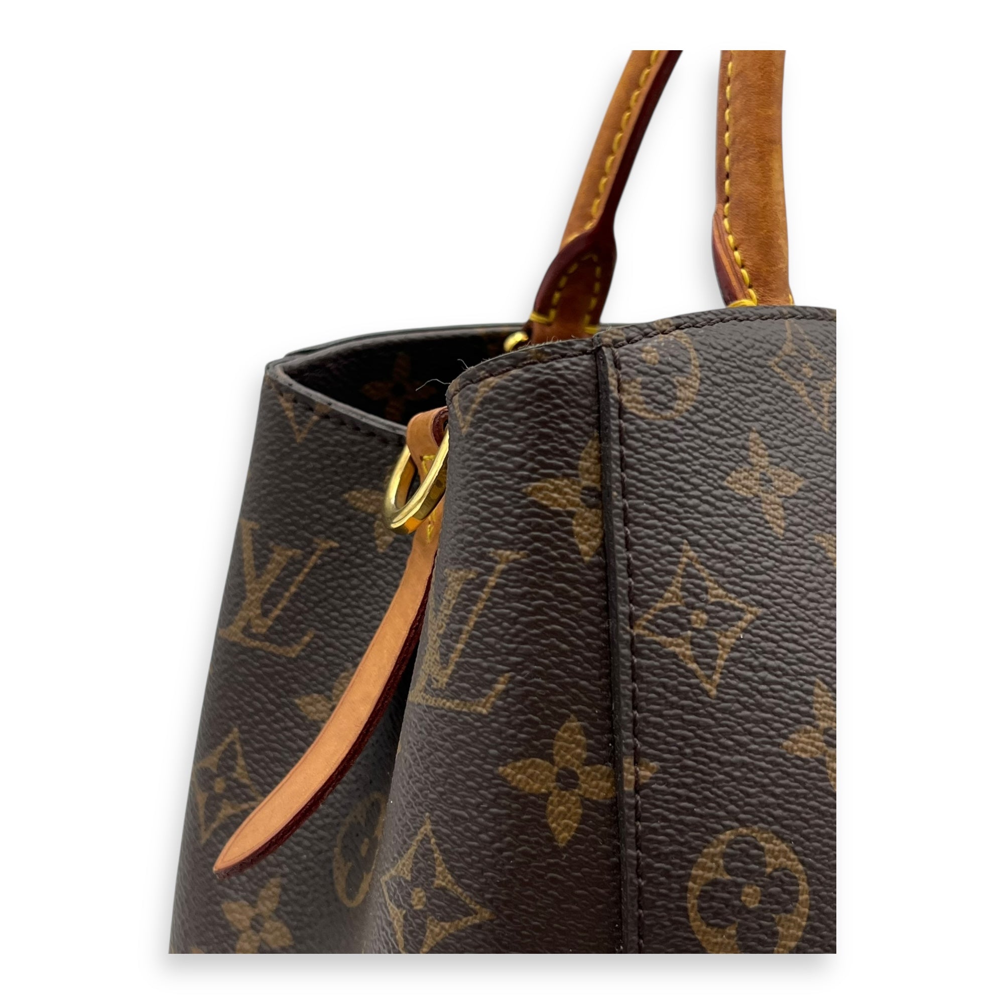 Louis Vuitton Montaigne MM Brown Top Handle Bag in Monogram Coated Canvas, Gold hardware_7